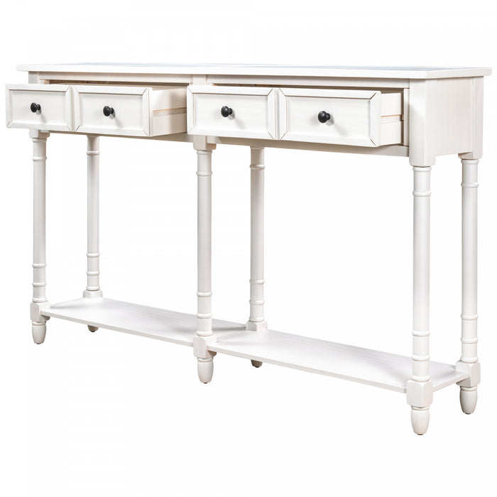 Phyllis Solid Wood Console Table With Drawers And Bottom Shelf - Ivory White