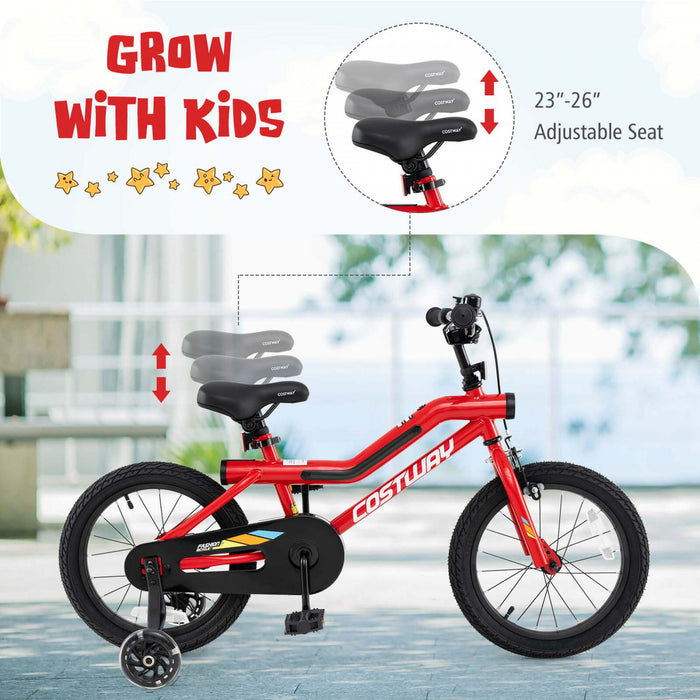Costway 16\" Led Lighted Kids Bike With Adjustable Seat Coaster Brake Training Wheels Red