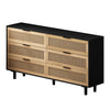 59" Mila Modern 6 Drawer Rattan Storage Cabinet with Engineered Wood Frame - Black | Meuble de rangement moderne Mila a 6 tiroirs en rotin avec structure en bois manufacture, noir, 150 cm