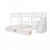 Claire Solid Wood Twin Triple Bunk Bed With Drawers And Guardrails - White | Lit Superpose Triple Simple Claire En Bois Massif Avec Tiroirs Et Barrieres De Securite - Blanc