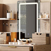 Victoria 7-Drawer Vanity Table Set with LED Mirror and Metal Legs,Yellow Brown Mirror Cabinet  | Victoria Ensemble de coiffeuse 7 tiroirs avec miroir LED et pieds en metal, Brun Jaune