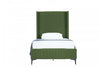 Promenade Mid-Century Modern Upholstered Velvet Twin Bed in Moss Green | Lit jumeau Promenade style milieu du siecle moderne en velours capitonne vert mousse