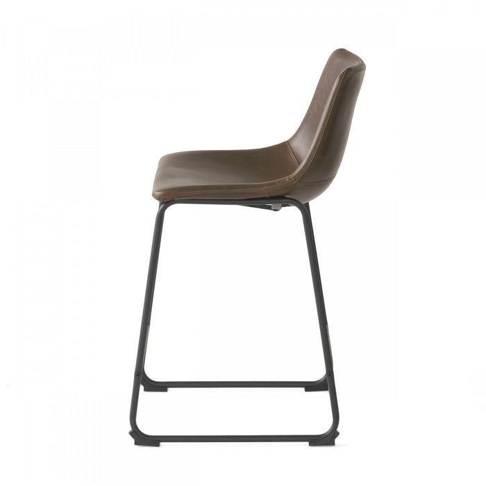 Nathaniel Vintage Faux Leather Counter Stools Set Of 2 With Steel Frame - Brown