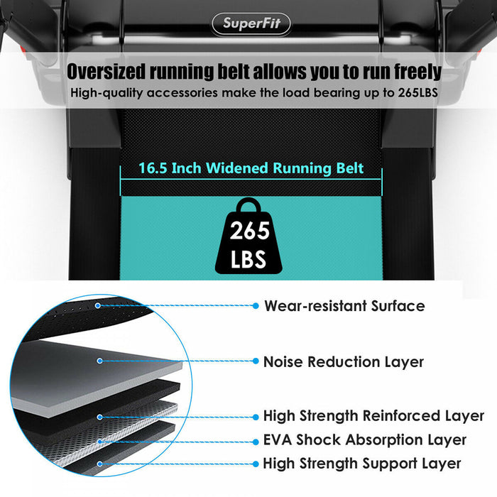 Superfit 2.25hp Folding Electric Motorized Treadmill W/ Speaker