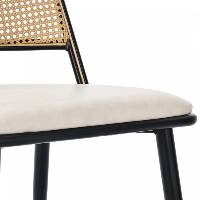 Oliver Modern Dining Chairs with PU Upholstered and PE Rattan Backrest Set of 4,Black