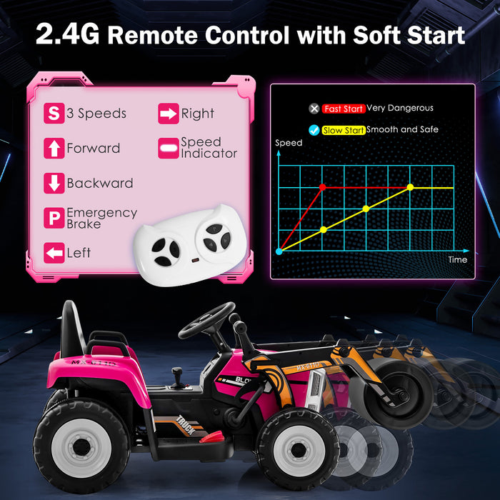 Costway Kids Ride On Road Roller 12v Electric Tractor Remote W/ Music & Led Light Pink