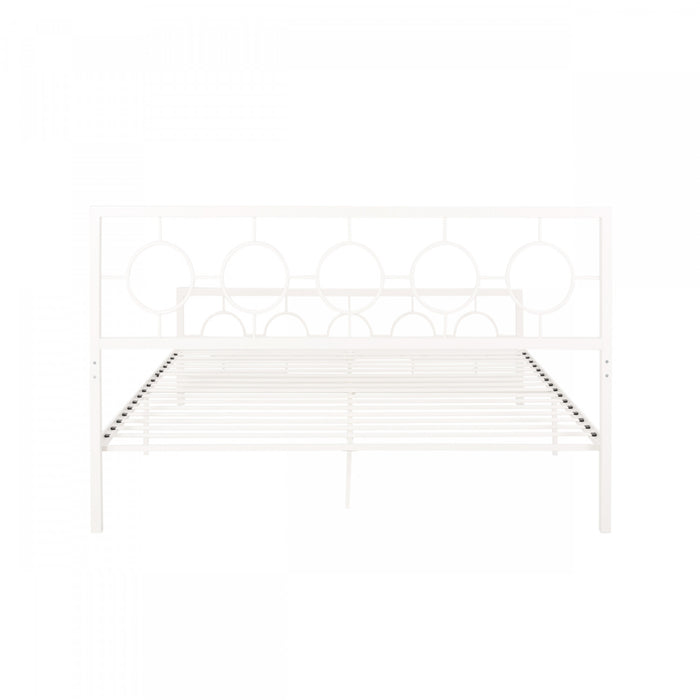 Robert Metal Construction Bed Frame With Circular Design Headboard And Footboard,king Size,white King Bed
