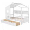 Jeames Wood House Bed with 2 Storage Drawers and Shelf,Twin Size - White | Lit Maison Jeames en Bois avec 2 Tiroirs de Rangement et Etagere, Taille Twin - Blanc