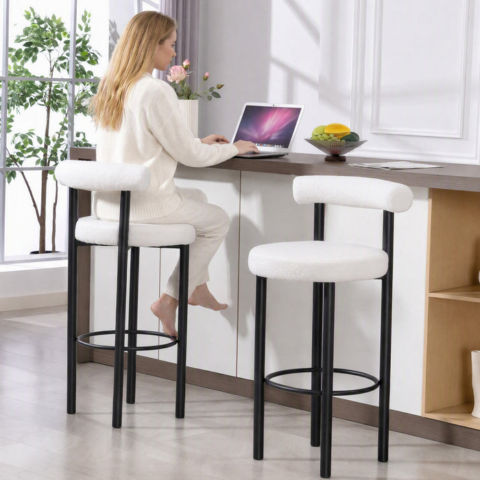 HOMCOM Bar Stools Set of 2, Sherpa Fleece Upholstered Barstools with Back