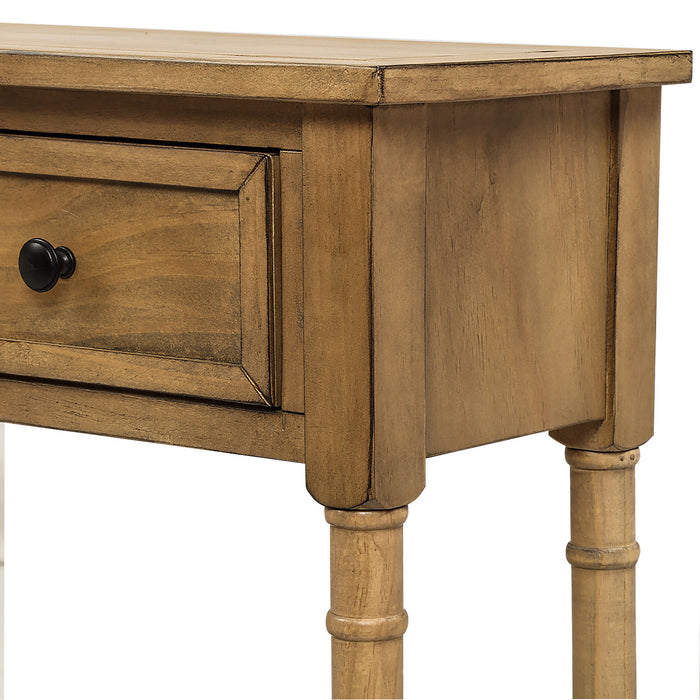 Phyllis Solid Wood Console Table With Drawers And Bottom Shelf - Old Pine