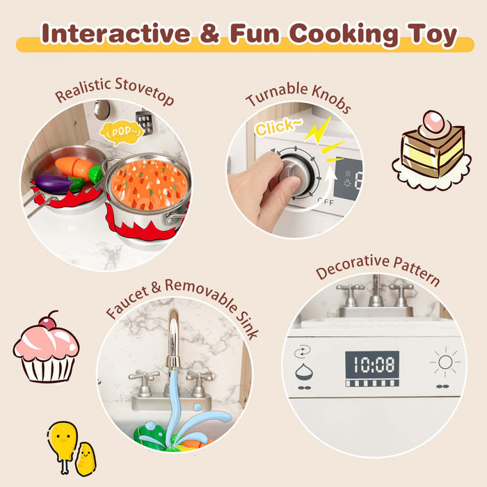 Costway Kids Pretend Play Kitchen Wooden Toy Playset With Led Lighting & Coffee Maker