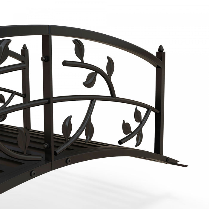 Outsunny 4' Metal Arch Garden Bridge With Siderails, Pond Bridge, Black