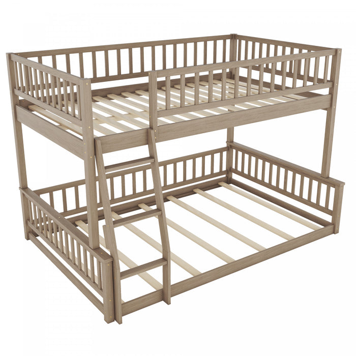 Sabrina Full Xl Over Queen Solid Wood Convertible Design Bunk Bed With Ladder, Walnut