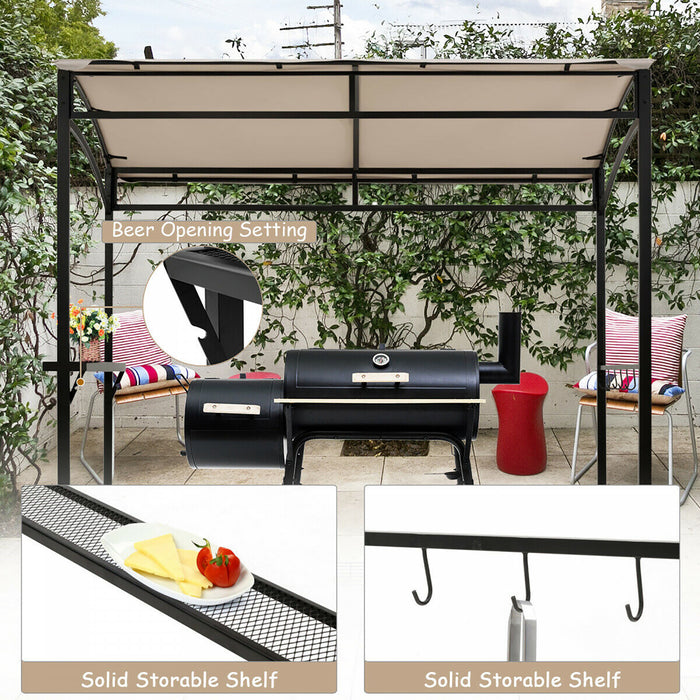 7'x4.5' Grill Gazebo Outdoor Patio Garden Bbq Canopy Shelter Storage Hook Beige