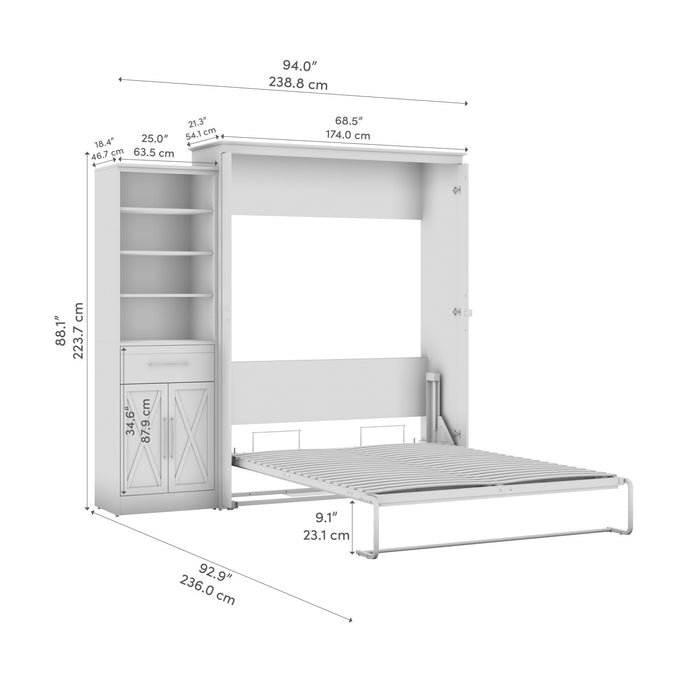 Bestar Key West Queen Murphy Bed & Closet Organizer with Drawer & Doors (94 W) - Linen White Oak