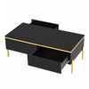 Lustra 39.4 Inch Modern High-Gloss Coffee Table with Dual Drawers and Gold Accents, Black | Lustra Table Basse Moderne Haute Brillance 39.4 po avec Double Tiroirs et Accents Dores, Noir