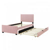 Ethan Space-Saving Velvet Upholstered Platform Bed with Trundle,Twin Size,Pink Twin Bed | Lit plateforme Ethan rembourre en velours, gain de place, avec tiroir gigogne, taille simple, rose