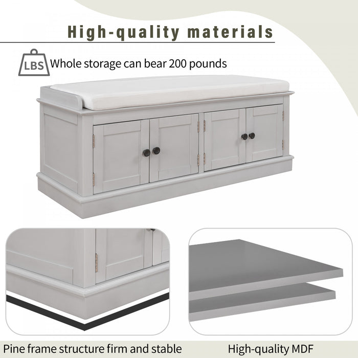 Daniel Solid Wood Storage Bench With 4-door Shoe Cabinet With Adjustable Shelves - Grey Wash