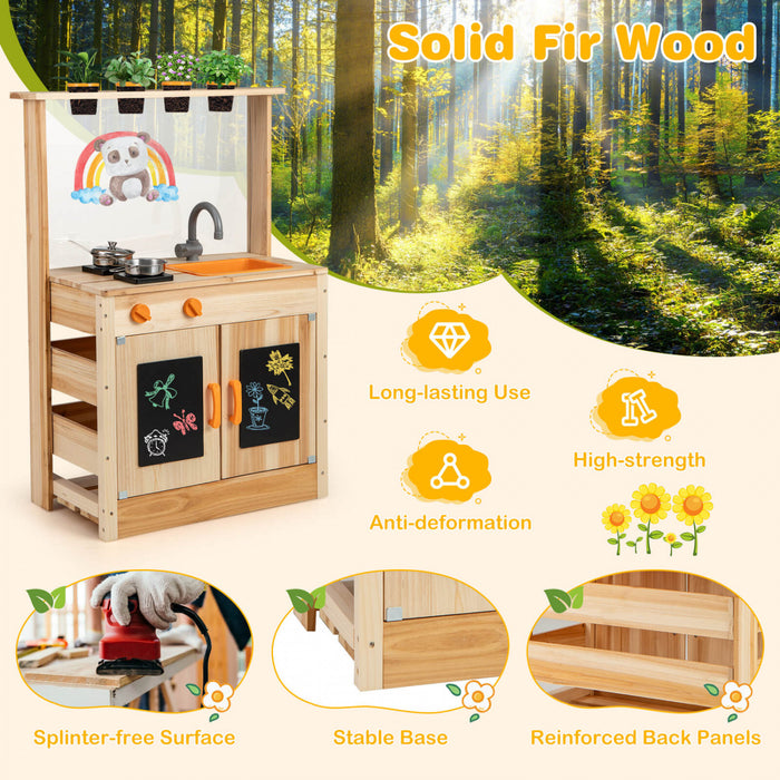 Costway Mud Kitchen For Kids With Planting Pots Stovetops Removable Sink Acrylic Panel
