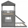 Marico Twin Over Solid Wood Full Bunk Bed With Slide, Playhouse Design - Antique Grey | Lit Superpose Marico En Bois Massif, Taille Simple En Haut Et Double En Bas, Avec Toboggan, Design Maison De Jeu - Gris Antique