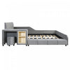 Lily Velvet Upholstered Grounded Bed with Desk and Stool,Full Size,Grey Full Bed  | Lit Lily en velours rembourre avec bureau et tabouret, taille Full, gris