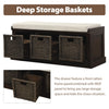 Leif Solid Wood And Rattan Baskets Storage Bench With Cushioned Seat - Espresso | Banc De Rangement Leif En Bois Massif Avec Paniers En Rotin Et Assise Rembourree, Couleur Espresso