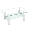 Liam Modern Rectangle Clear Tempered Glass Coffee Table,White | Table basse moderne rectangulaire en verre trempe transparent Liam, avec pieds blancs