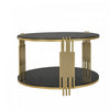 Nancy 31.5" Round Mirror Coffee Table With Lower Shelf - Black | Table Basse Ronde Nancy De 31,5" Avec Plateau Miroir Et Etagere Inferieure - Noire