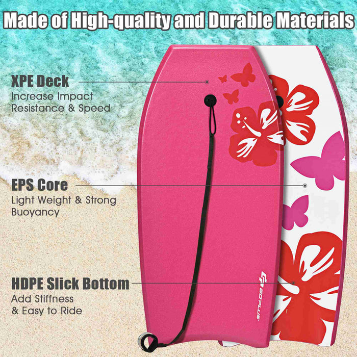 Goplus 41'' Super Lightweight Bodyboard Surfing W/leash Eps Core Boarding Ixpe Pink
