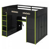 Jerry Wood Loft Bed with Desk and Storage,Full Size,Green Full Bed | Jerry Lit mezzanine en bois avec bureau et rangement, Taille Double, Vert