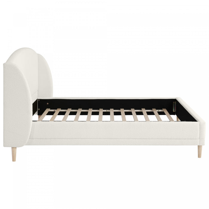 Jeffrey Upholstered Bed with Boucle Wingback Headboard,King Size - White