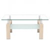 Liam Modern Rectangle Clear Tempered Glass Coffee Table,Oak | Table basse moderne rectangulaire en verre trempe transparent Liam, finition chene