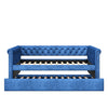 Sophia Tufted Design Upholstered Daybed with Trundle and Comfortable Backrest,Blue  | Le Daybed Sophia avec design capitonne, revetement en tissu, lit d'appoint avec trundle et dossier confortable, couleur bleue