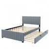 Ethan Space-Saving Velvet Upholstered Platform Bed with Trundle,Full Size,Grey Full Bed | Lit plateforme Ethan rembourre en velours, gain de place, avec tiroir gigogne, taille full, gris
