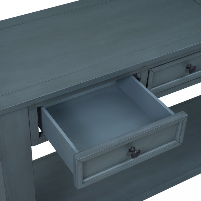Gracie Solid Wood Console Table With Drawers And Shelf - Navy