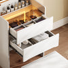 Emily 3-in-1 Vanity Table Set with LED Mirror and Storage,White Mirror Cabinet  | Emily Ensemble de coiffeuse 3-en-1 avec miroir LED et rangement, Blanc