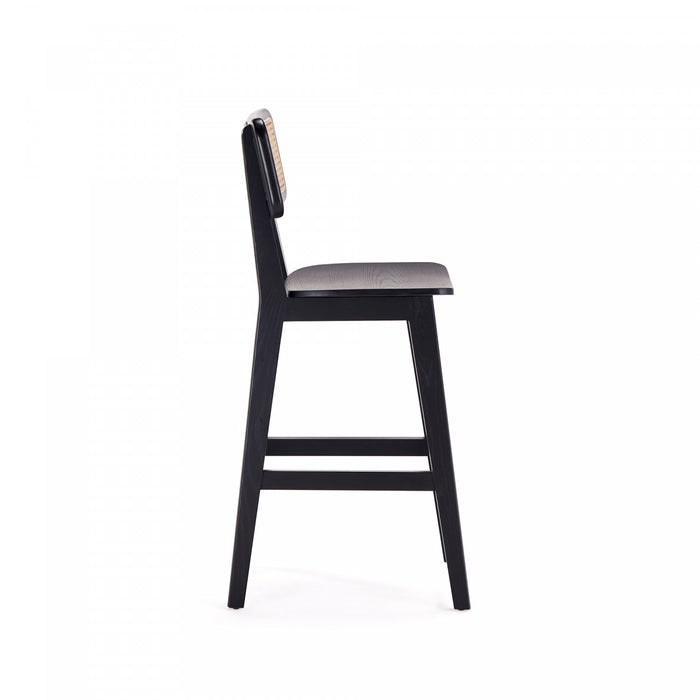Versailles Industry Chic Cane Back Wood Counter Stool in Black and Natural - Set of 3