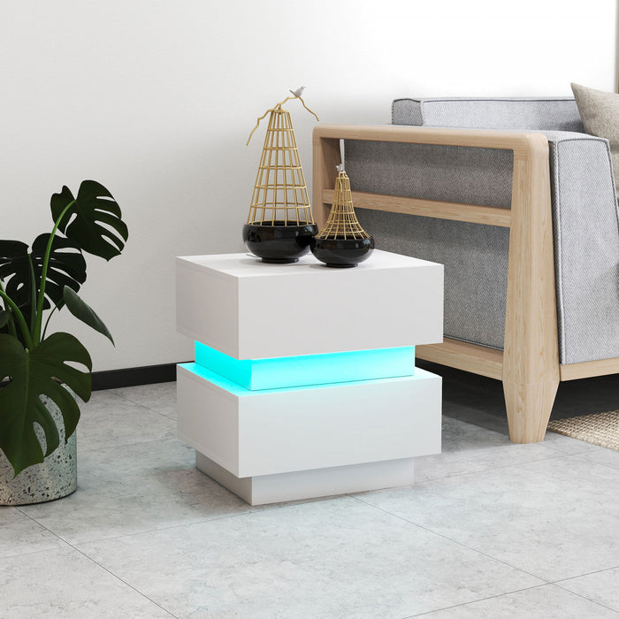 HOMCOM Modern Nightstand with Charging Station and LED Light for Bedroom