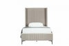 Promenade Mid-Century Modern Upholstered Velvet Twin Bed in Rustic Taupe | Lit jumeau Promenade de style mi-siecle moderne en velours capitonne, finition taupe rustique