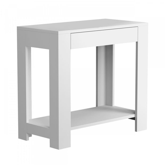 24” Classic Narrow Accent Table With Hidden Storage & Lower Shelf - White