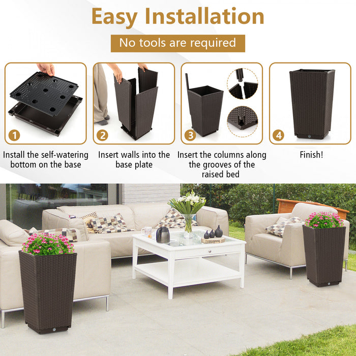 Costway 2pcs Outdoor Wicker Flower Pot 22.5\"tall Planters With Drainage Hole Coffee