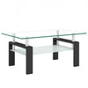 Liam Modern Rectangle Clear Tempered Glass Coffee Table,Black | Table basse moderne rectangulaire en verre trempe transparent Liam, noire