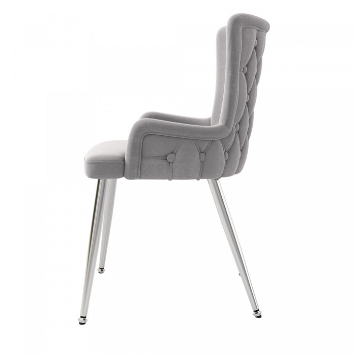 Luna Velvet Dining Chairs with Tufted Upholstered and Gold Metal Legs Set of 2, Grey