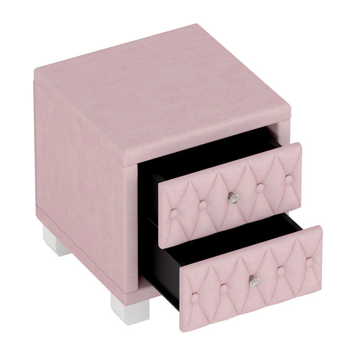 Sophia Elegant Velvet Nightstand with Drawers and Button-Tufted Design,Pink