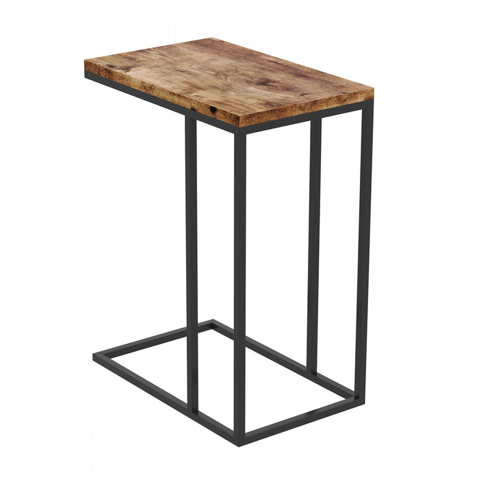 19” C-Shaped End Table With Metal Frame - Brown Reclaimed Wood
