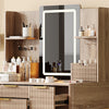 Isabella 4-Drawer Vanity Table Set with LED Mirror and Metal Legs,Yellow Brown Mirror Cabinet  | Isabella Ensemble de coiffeuse 4 tiroirs avec miroir LED et pieds en metal, Brun Jaune