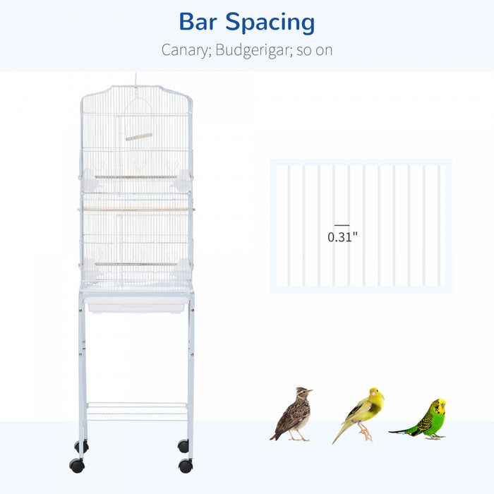 Pawhut 62\" Bird Cage Budgie Cage With Wheels, Detachable Stand, Storage, White