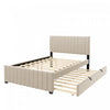 Ethan Space-Saving Velvet Upholstered Platform Bed with Trundle,Full Size,Beige Full Bed | Lit plateforme Ethan rembourre en velours, gain de place, avec tiroir gigogne, taille full, beige