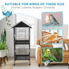 Pawhut Wrought Metal Bird Cage Feeder With Rolling Stand Perches Food Containers Doors Wheels 67" H,|Pawhut Cage A Oiseaux En Metal Forge Avec Support Roulant, Conteneurs Alimentaires Portes Roues 67"