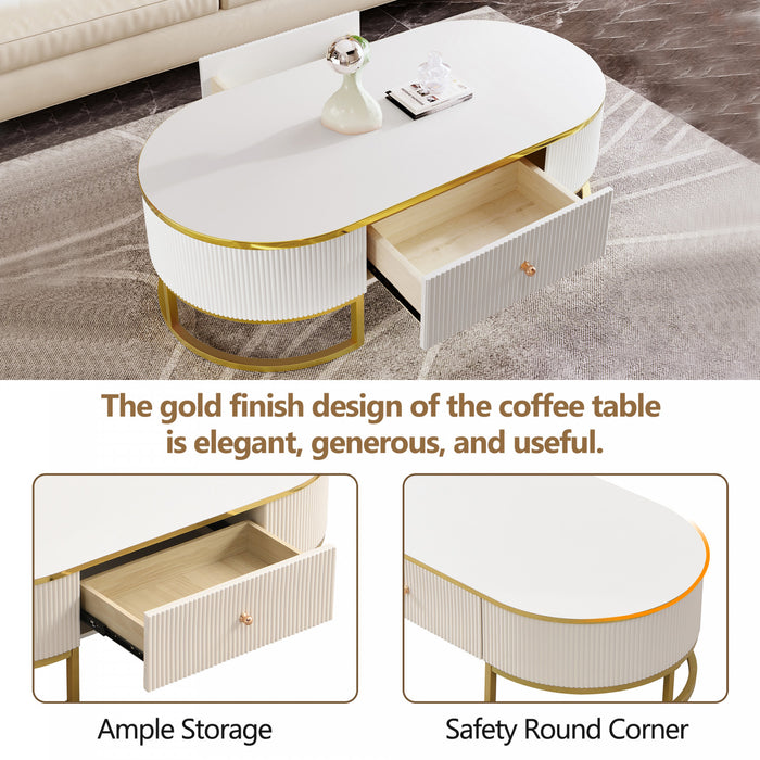 Edison 47.2\" Oval Engineered Wood Coffee Table With Storage Drawers, White
